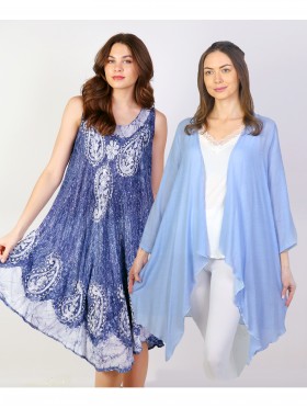 Embroidered Paisley Sundress & Cardigan Set (CLY20703N BLU + CL1173LBLU)